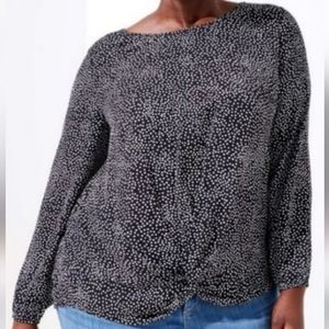 LOFT Plus Dotted Mixed Media Twist Hem Top